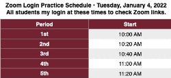 Tuesday\'s Zoom Practice Schedule